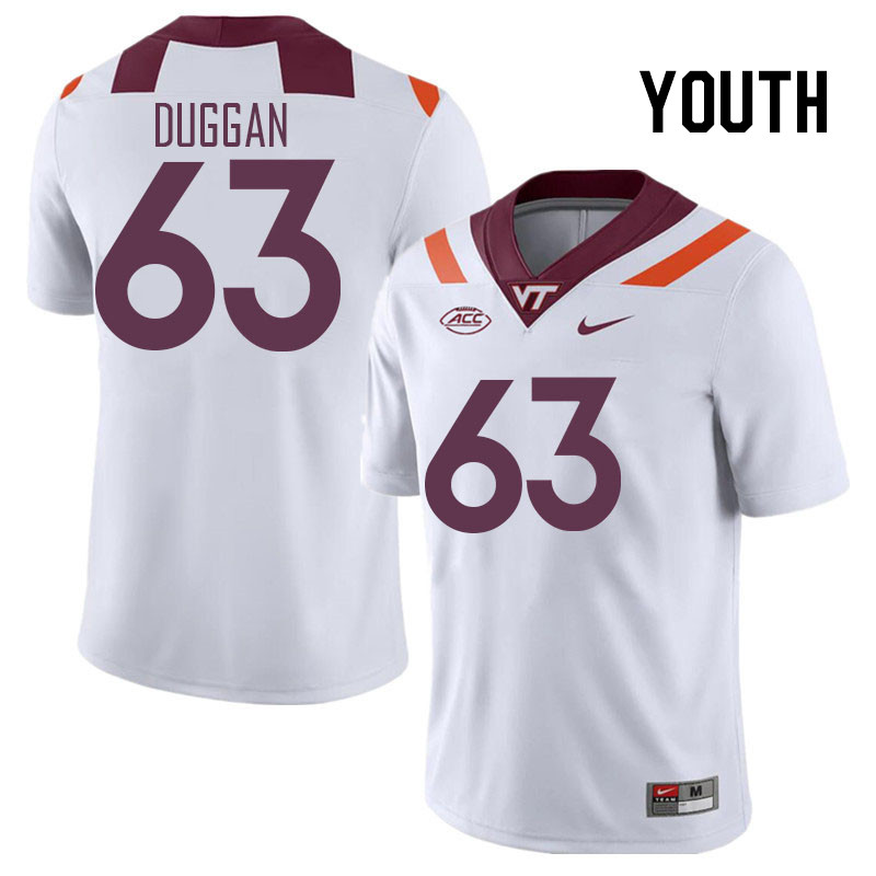 Youth #63 Griffin Duggan Virginia Tech Hokies College Football Jerseys Stitched Sale-White - Click Image to Close